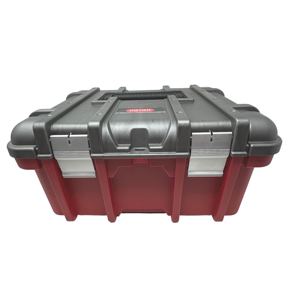 Keter Heavy Duty Plastic Tool Box Red Gray Metal Latches Portable 16 Inch Case